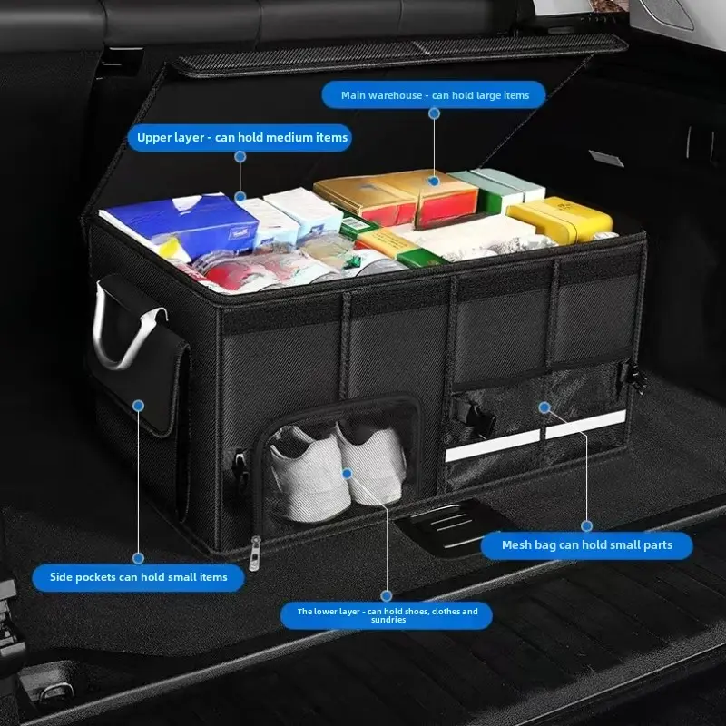 1set Foldable Trunk Storage Box Waterproof Oxford Cloth Large-Capacity Car Organizer for Camping/Fishing Easy to Carry