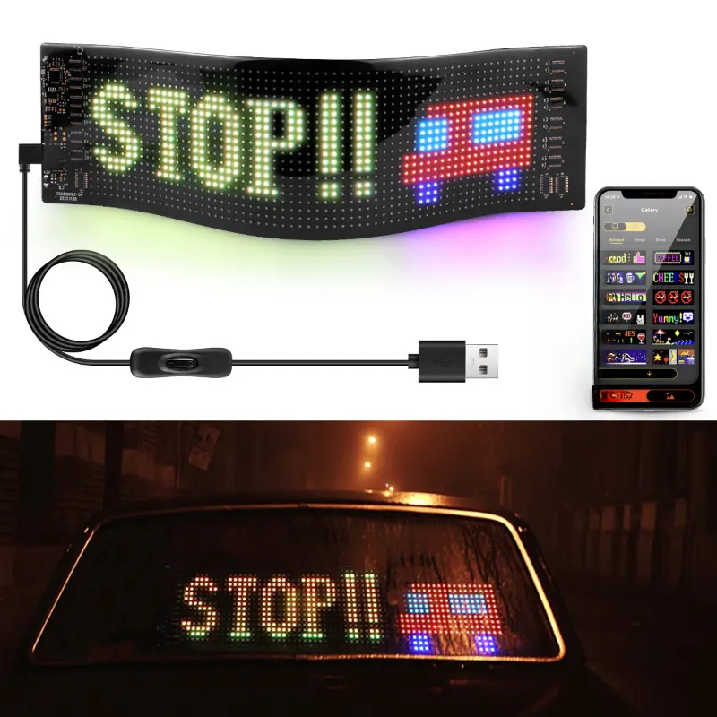 Car LED Sign Bluetooth APP LED Matrix Pixel Panel Night Light DIY Programmable Flexible LED Display For Car Store Hotel Bar