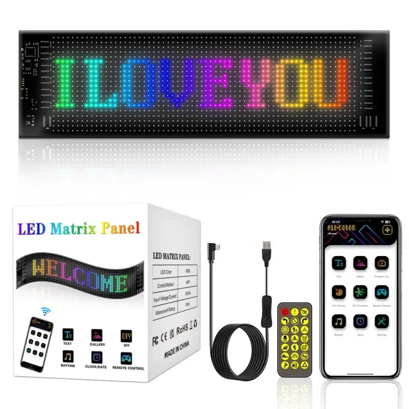 Car LED Sign Bluetooth APP LED Matrix Pixel Panel Night Light DIY Programmable Flexible LED Display For Car Store Hotel Bar