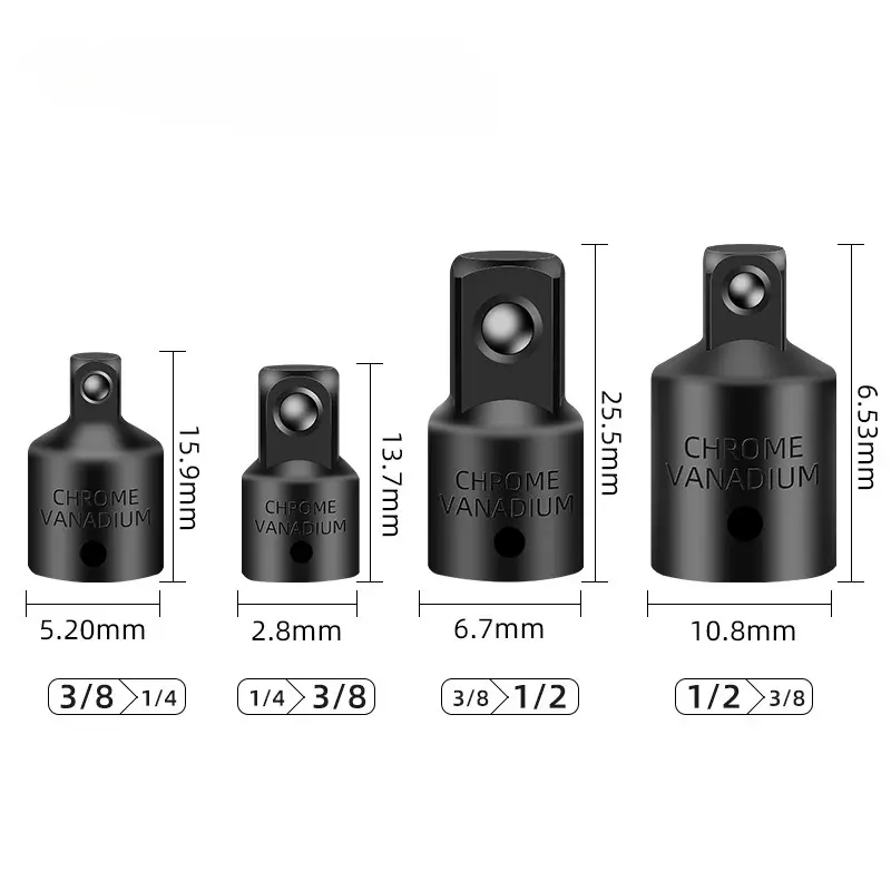 4pcs Socket Adapter Set for DIY Enthusiasts Includes 1/4 3/8 1/2 Drive Size Reducers for Mechanics and Engineers