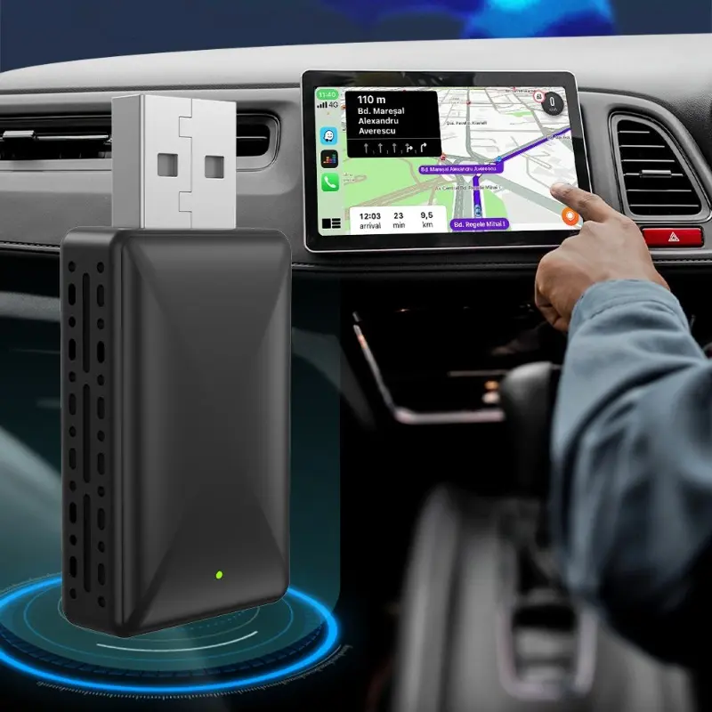 2-in-1 Wireless CarPlay & Android Auto Adapter, Plug & Play CarPlay Converts Wired to Wireless, Fast Auto-Connect, No Lag