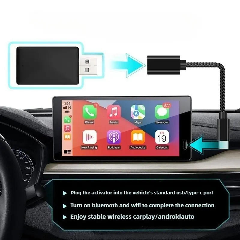 2-in-1 Wireless CarPlay & Android Auto Adapter, Plug & Play CarPlay Converts Wired to Wireless, Fast Auto-Connect, No Lag