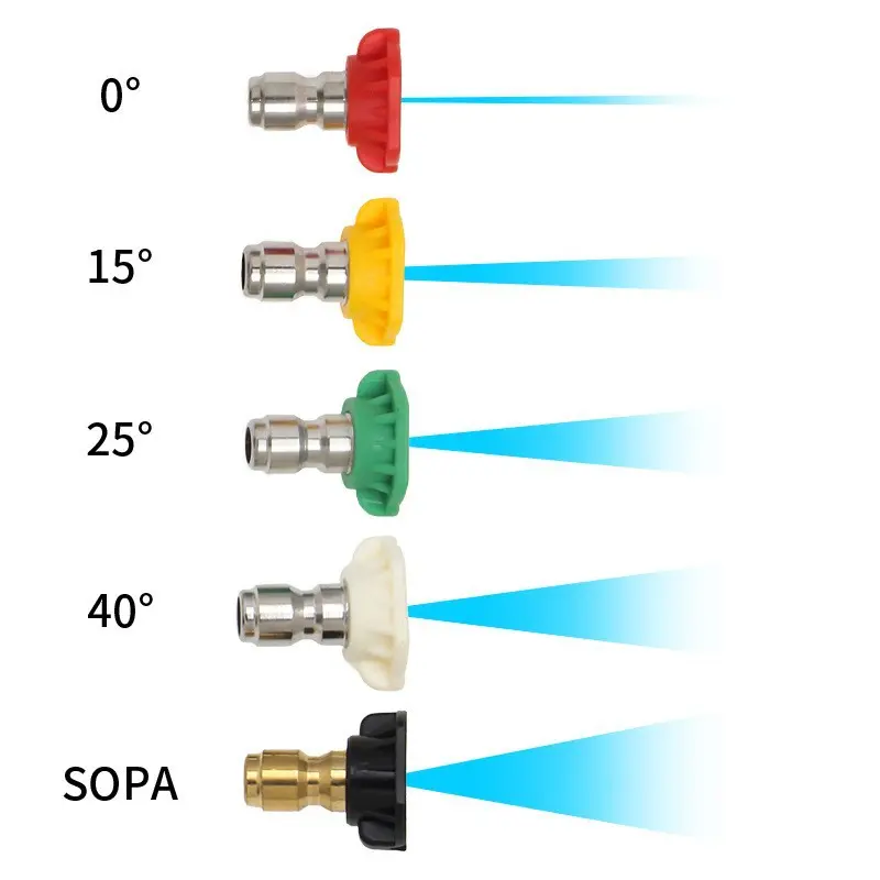 5pcs/Set High Pressure Washer Sprayer Nozzle Metal Tip With 1/4" Quick Connector Car Washing Nozzles 0 15 25 40 Degree
