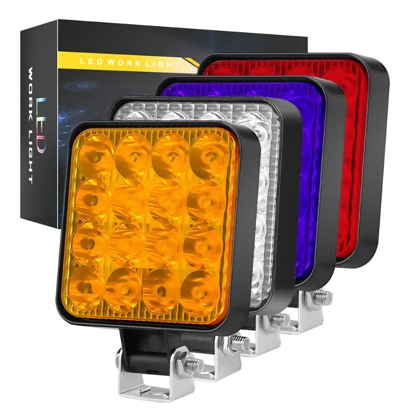 12V Waterproof Led Work Light Bar Square Spotlight 48W Work Light Headlight For Truck Off Road Night Driving Light For SUV
