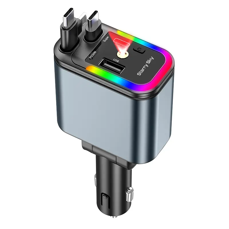 5-in-1 180W Car Fast Charger USB Type-C Power Adapter Retractable Phone Charger With Roof Starlight For IOS Android Phones