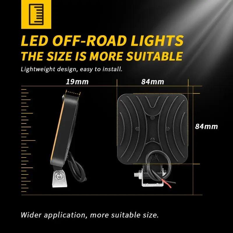 12V Waterproof Led Work Light Bar Square Spotlight 48W Work Light Headlight For Truck Off Road Night Driving Light For SUV