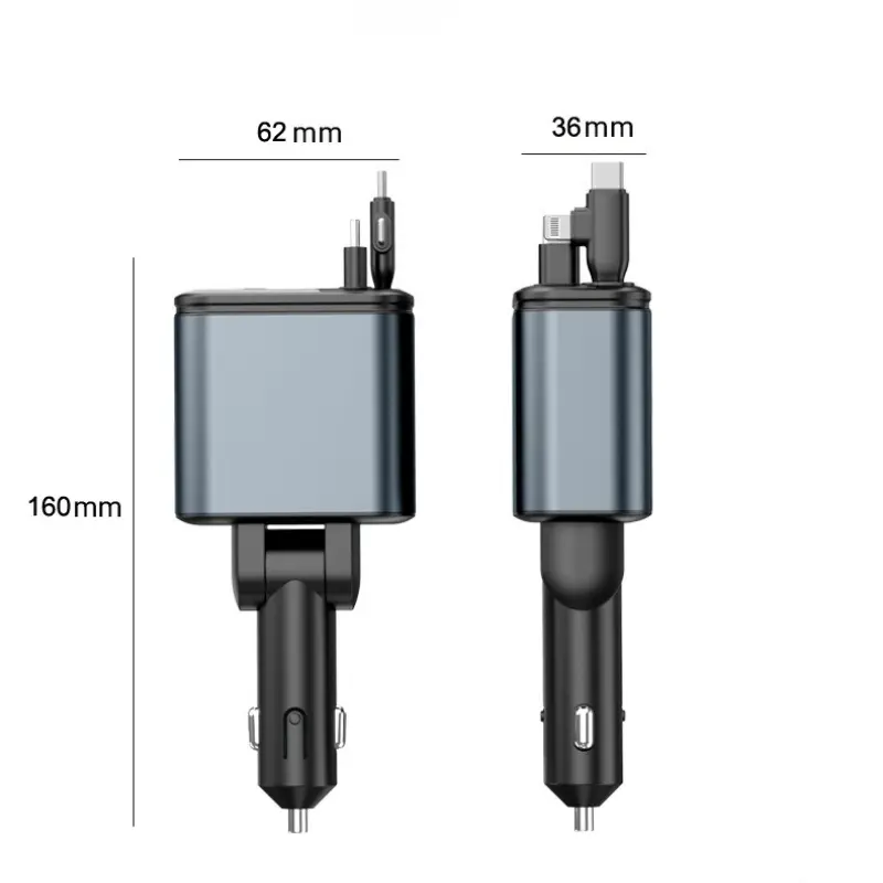 5-in-1 180W Car Fast Charger USB Type-C Power Adapter Retractable Phone Charger With Roof Starlight For IOS Android Phones