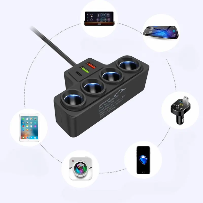 120W Car Phone Charger Cigarette Lighter Adapter PD 3.1A QC3.0 Multi Ports Quick Charge USB Charging Socket Splitter Plug