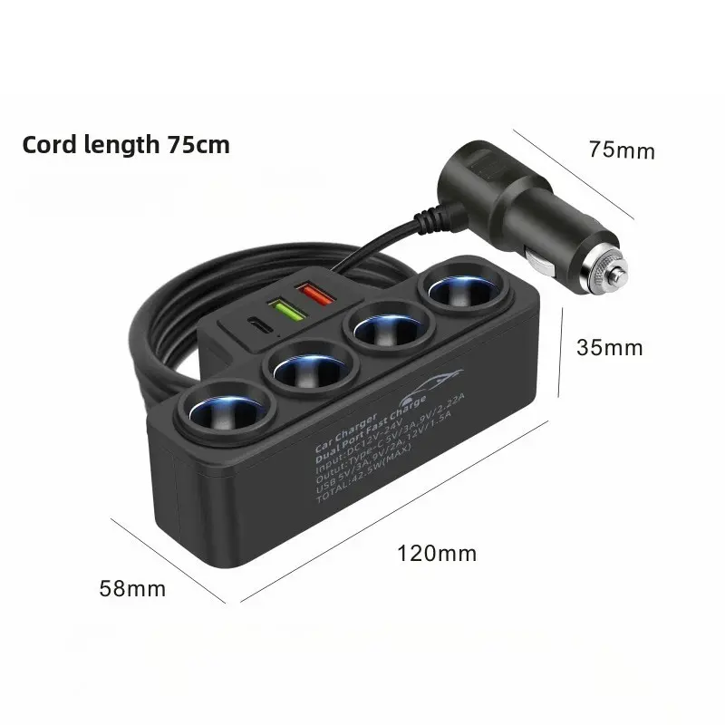 120W Car Phone Charger Cigarette Lighter Adapter PD 3.1A QC3.0 Multi Ports Quick Charge USB Charging Socket Splitter Plug