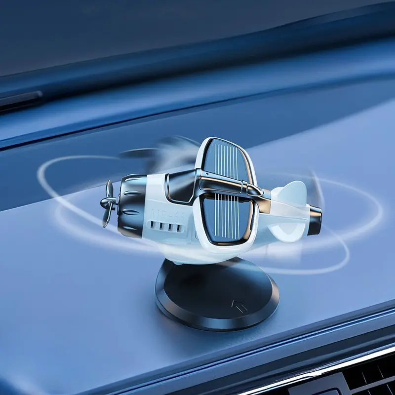 Car Solar Airplane Ornaments 360 Rotary Creative Car Center Console Powered Aircraft Ornaments Car Interior Decor Accessories