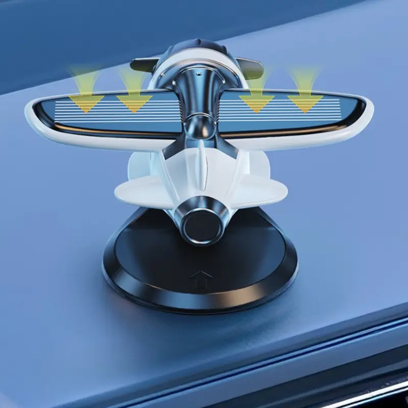 Car Solar Airplane Ornaments 360 Rotary Creative Car Center Console Powered Aircraft Ornaments Car Interior Decor Accessories