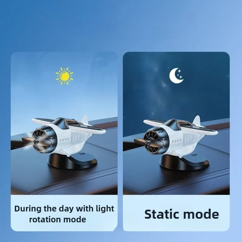 Car Solar Airplane Ornaments 360 Rotary Creative Car Center Console Powered Aircraft Ornaments Car Interior Decor Accessories