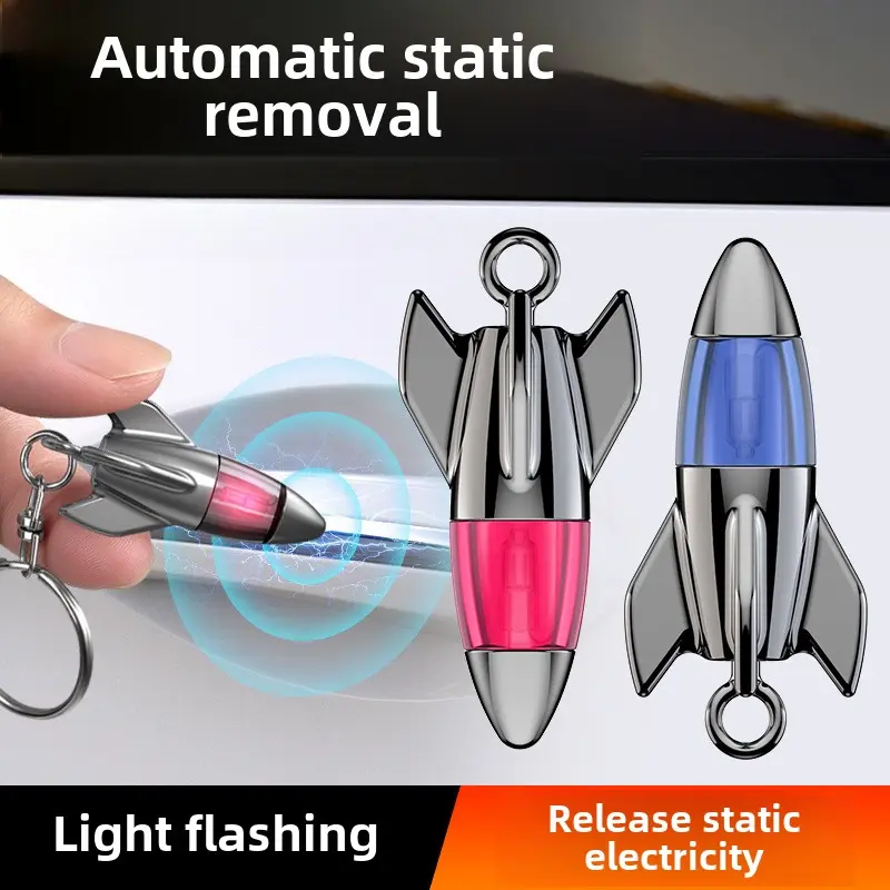 Car Static Eliminator Keychain Bullet Head Rocket Lightning Shaped Anti Static Keychain Decorative Pendant Electrostatic Release
