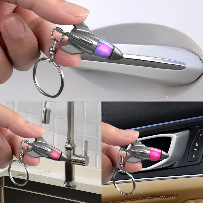 Car Static Eliminator Keychain Bullet Head Rocket Lightning Shaped Anti Static Keychain Decorative Pendant Electrostatic Release
