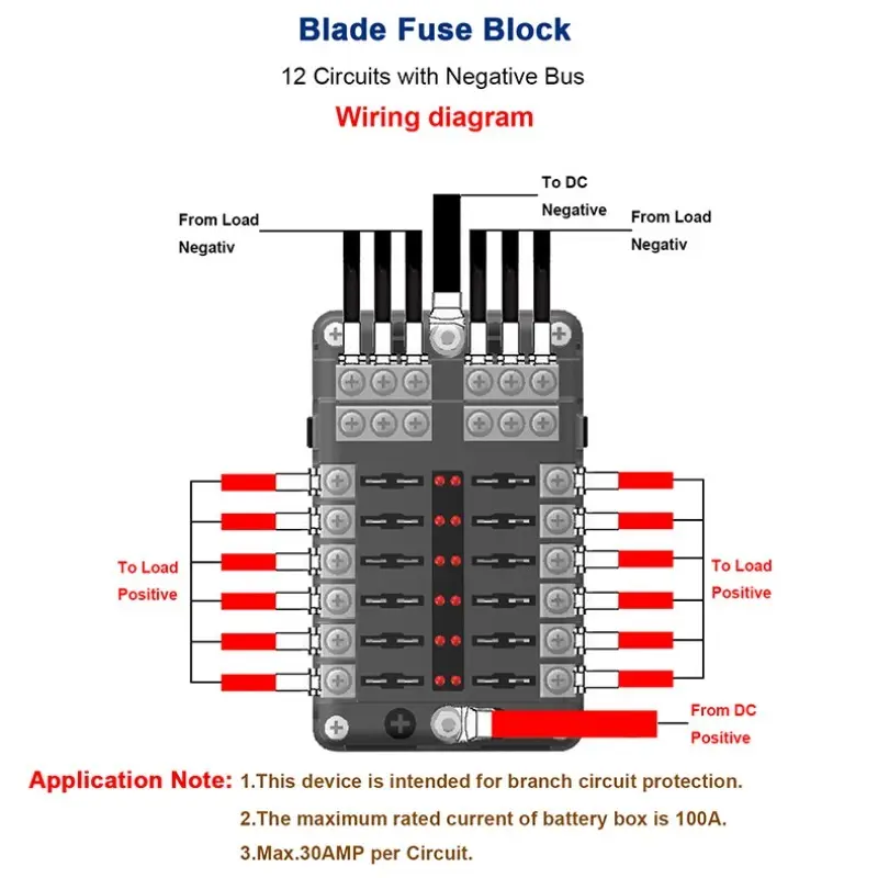 6/12 Way Fuse Box Holder With Blade Fuse Holder Block & Warning Indicator Car Boat Blade Fuse Box 12V 24V