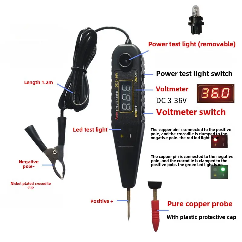 1set 3-36V Auto Circuit Tester Vehicle Pulse Sensor Signal LED Light Testing Pen Probe Car Power Voltmeter LED Diagnostic Tool