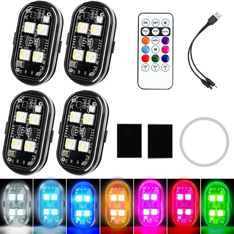 Wireless LED Strobe Lights Car Decor Atmosphere Light, 8 Colors Rechargeable Led Lights Anti-Collision LED Warning Light