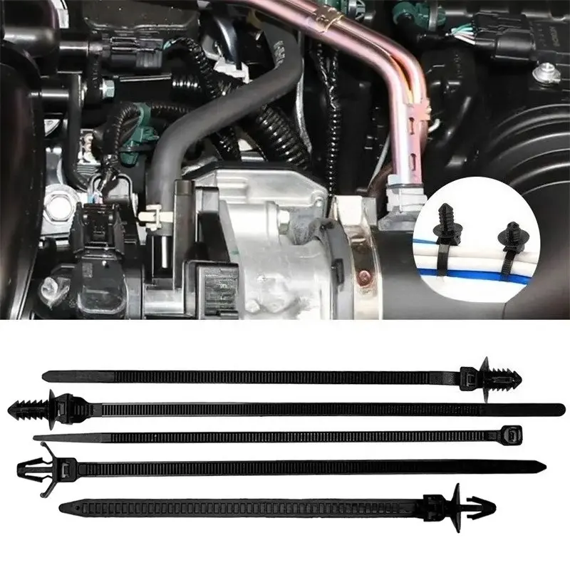 160PCS Push Mount Cable Ties Assortment Kit Automotive Wire Harness Fastener Clips Nylon Self Locking Zip Tie for Car Engine Bay
