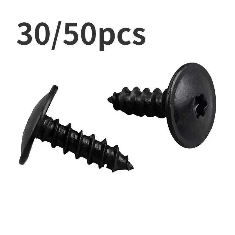 30/50Pcs Car Door Panel Screws Rivet Door Panel Nails Black Screw Car Engine Under Cover Splash Guard Self-tapping Screws