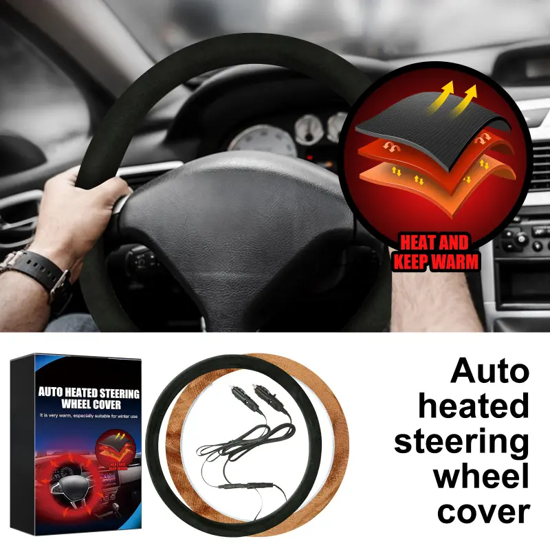 12V Heated Steering Wheel Cover Warm in Winter Universal Fit Steering Wheel Protector Outer for Cars Trucks Vans Car Accessories