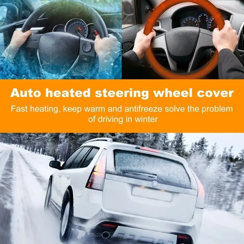 12V Heated Steering Wheel Cover Warm in Winter Universal Fit Steering Wheel Protector Outer for Cars Trucks Vans Car Accessories