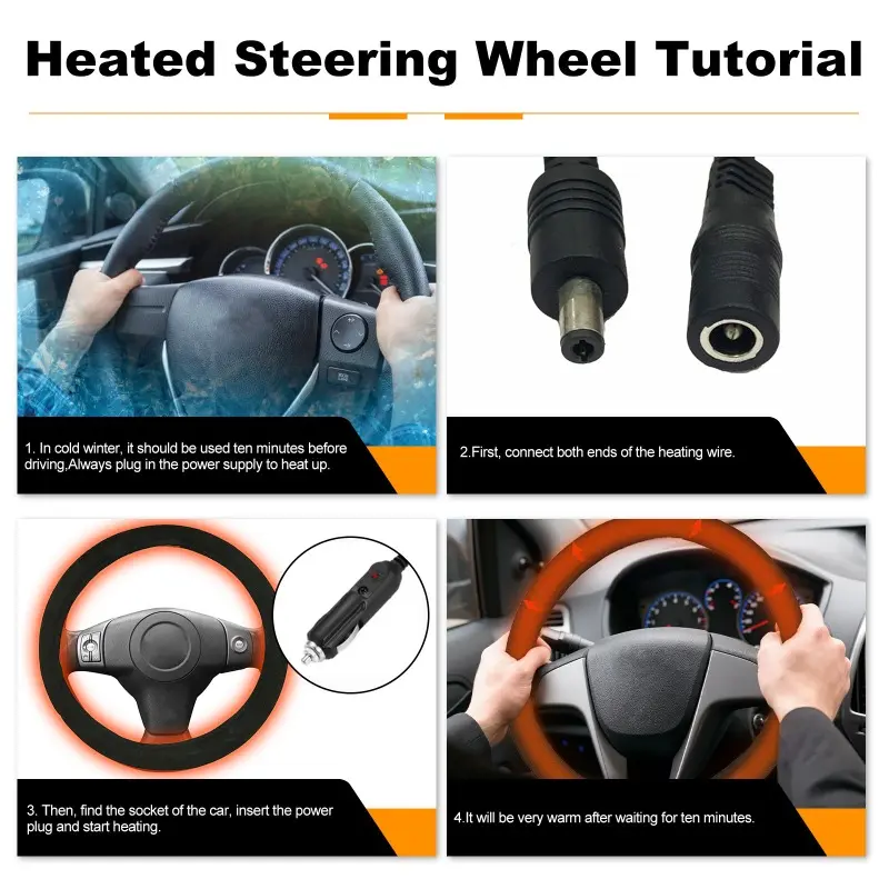 12V Heated Steering Wheel Cover Warm in Winter Universal Fit Steering Wheel Protector Outer for Cars Trucks Vans Car Accessories
