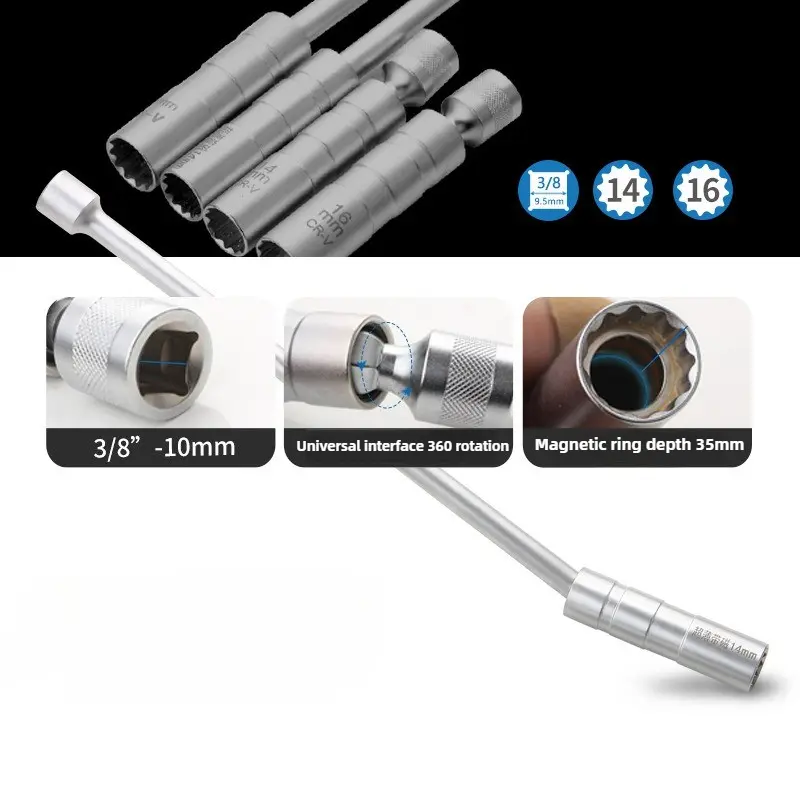 Newest Magnetic Spark Plug Socket Removal Tool 360° Swivel Spark Plug Socket Wrench Adaptor 14/16mm Car Repair Installation Tool