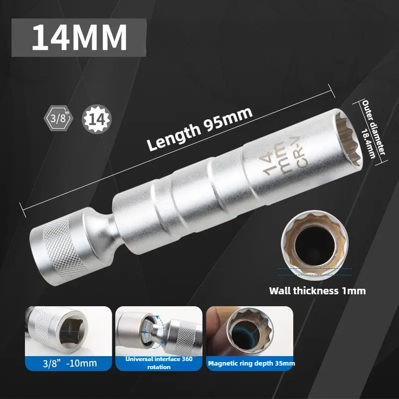 Newest Magnetic Spark Plug Socket Removal Tool 360° Swivel Spark Plug Socket Wrench Adaptor 14/16mm Car Repair Installation Tool