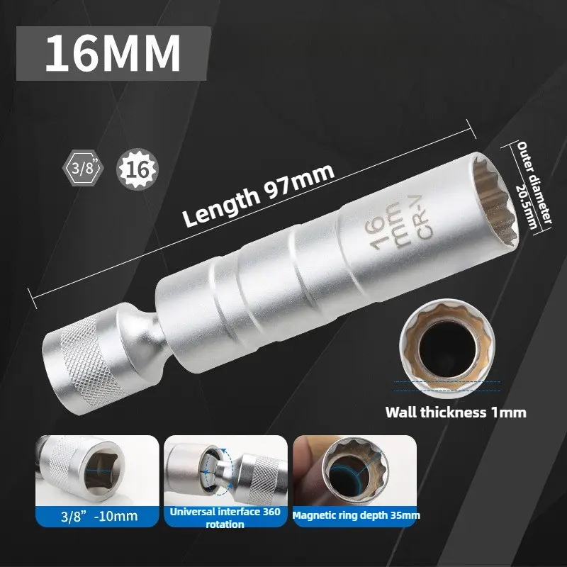 Newest Magnetic Spark Plug Socket Removal Tool 360° Swivel Spark Plug Socket Wrench Adaptor 14/16mm Car Repair Installation Tool