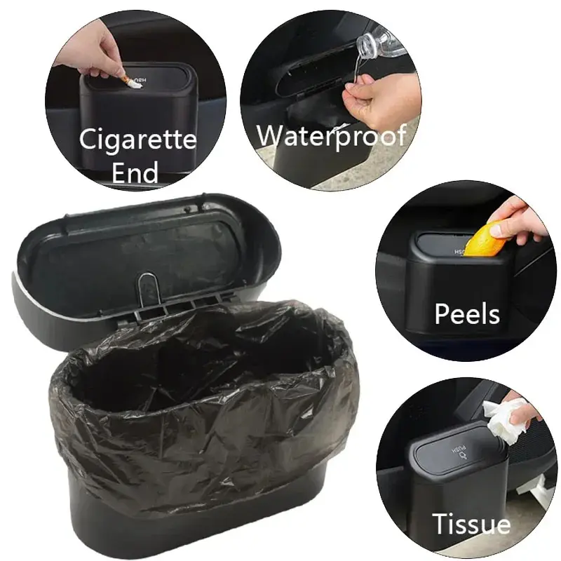 Car Trash Bin Hanging Vehicle Garbage Dust Case Storage Box Black Square Pressing Auto Interior Accessories Type Trash Can