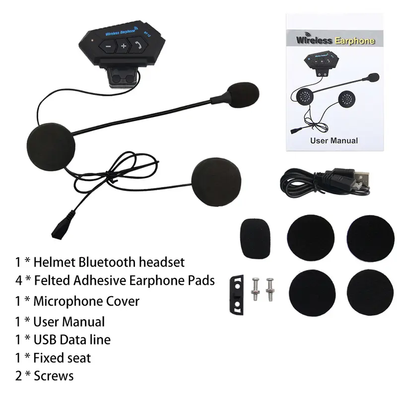 Motorcycle Bluetooth Compatible 4.2 Helmet intercom Wireless hands-free telephone Call Anti-interference Interphone Music Player
