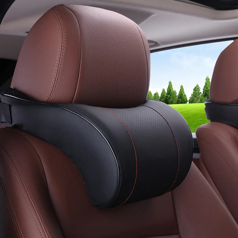 1PCS PU Leather Adjustable Car Neck Pillow Memory Foam Pillows Neck Rest Auto Seat Headrest Support Cushion Pad Black