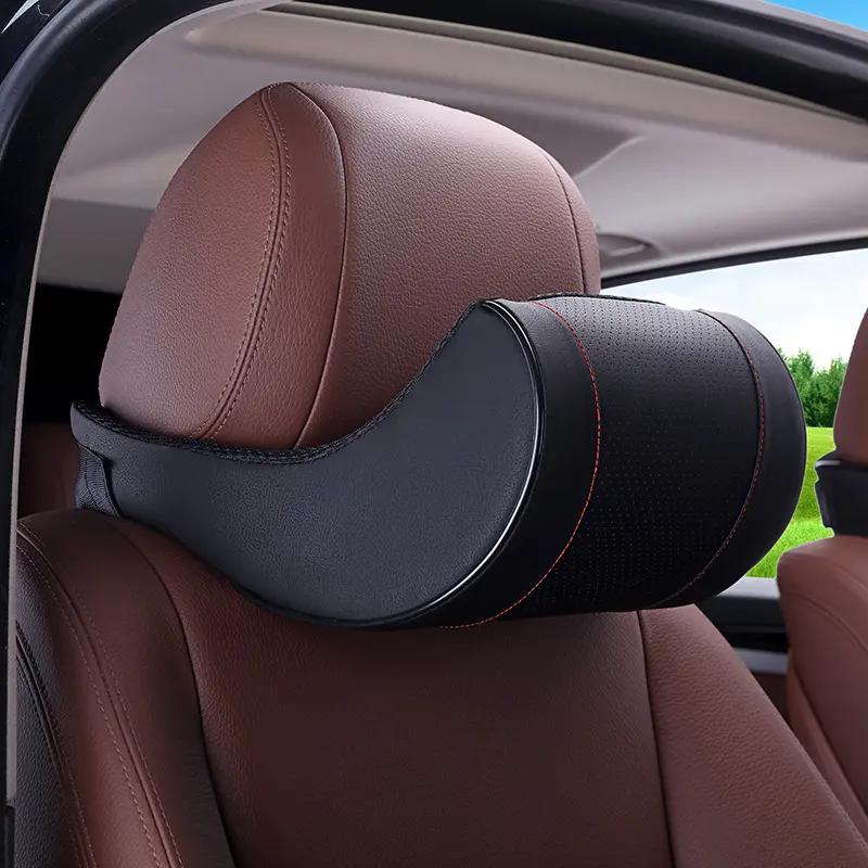 1PCS PU Leather Adjustable Car Neck Pillow Memory Foam Pillows Neck Rest Auto Seat Headrest Support Cushion Pad Black