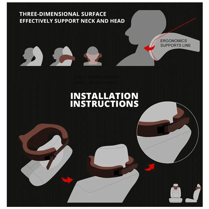 1PCS PU Leather Adjustable Car Neck Pillow Memory Foam Pillows Neck Rest Auto Seat Headrest Support Cushion Pad Black
