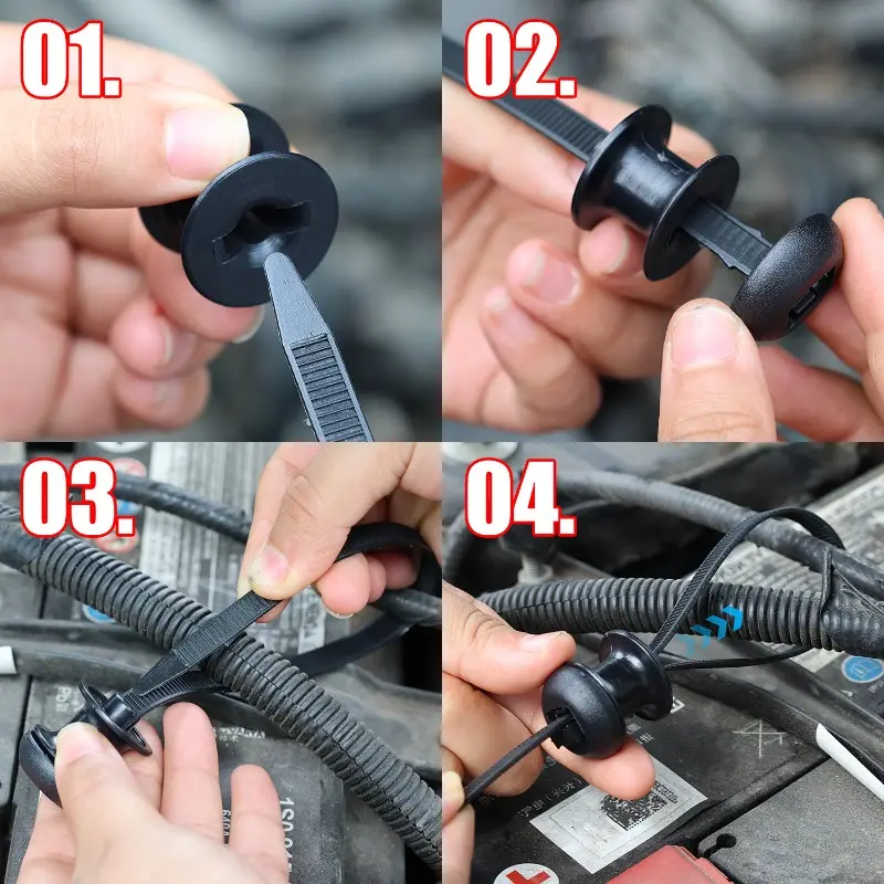 Nylon Car Base Plate Cable Tie Buckles Loop Tag Motocycle Self-Locking Zip Ties Fixed Wires Strapping Clip Tool Auto Accessories