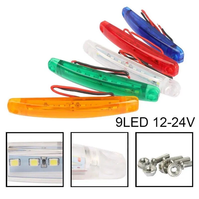 9 LED Waterproof Side Warning Light 12V 24V Signal Marker Bulb Lamp Multicolor Truck Trailer Bus Van Lorry Width Lamp