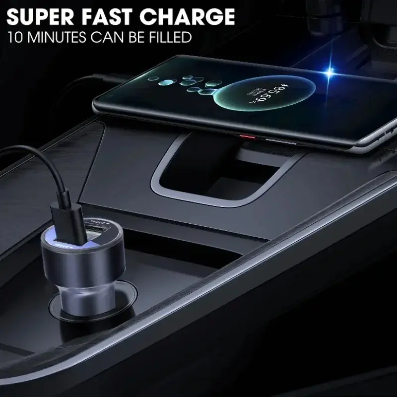 240W Car Charger 2 USB Ports Fast Charging for IPhone Samsung Xiaomi Quick Charging Adapter with Digital Display Car Chargers
