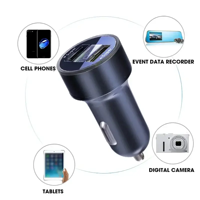 240W Car Charger 2 USB Ports Fast Charging for IPhone Samsung Xiaomi Quick Charging Adapter with Digital Display Car Chargers