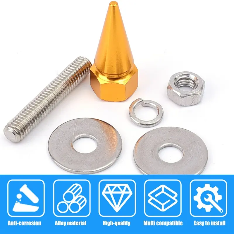 Universal Car Motorcycle Licence Plate Mounting Screws M6 Aluminium Alloy Pointed Coloured Screws Nuts Kit Auto Accessories