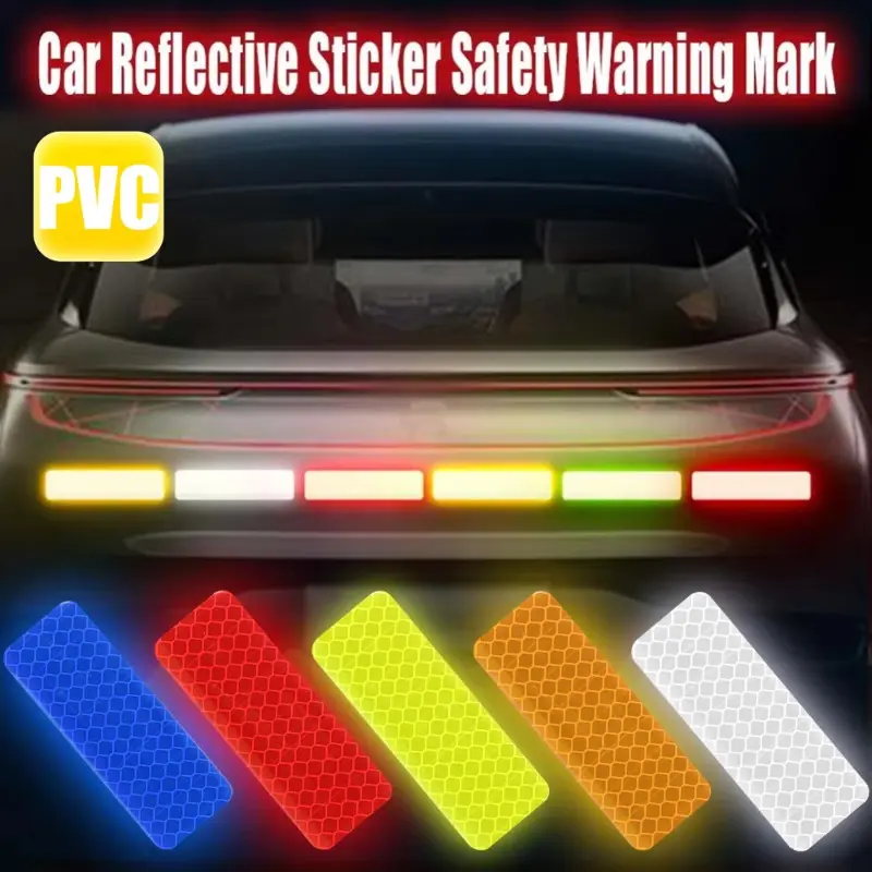 10Pcs Colorful Car Reflective Stickers Secure Reflective Warning Strips Tape Sticker Waterproof Decals Auto Exterior Accessories