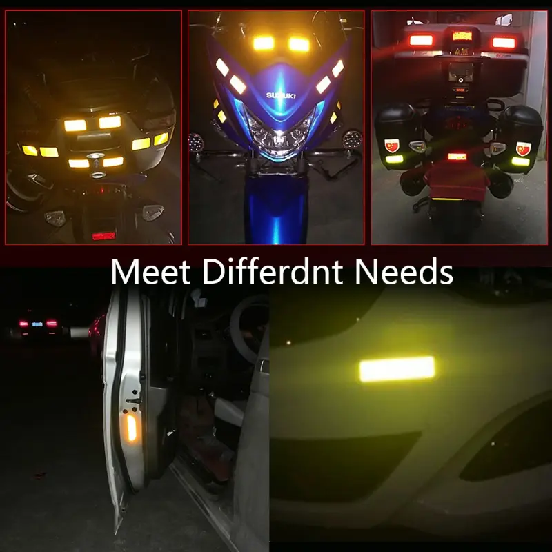 10Pcs Colorful Car Reflective Stickers Secure Reflective Warning Strips Tape Sticker Waterproof Decals Auto Exterior Accessories