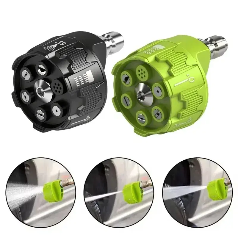 Universal  New Black And Green Multi-function 6 in 1 Car Wash Nozzle High Cleaner Gun Water Pressure Cordless Washer Parts