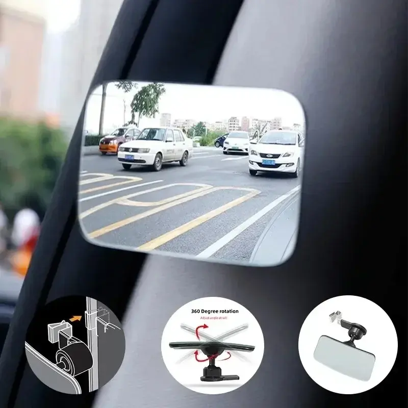 Car Interior Auxiliary Blind Spot Mirror 360° Wide-Angle Adjustable HD Convex Mirrors Car Parking Reversing Rearview Mirror