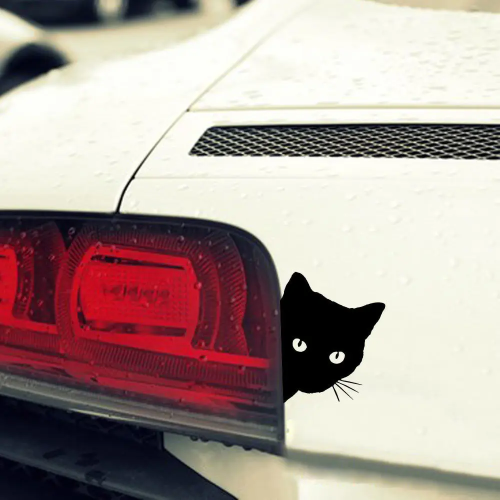 Car Black Cat Peeking Stickers Funny Vinyl Decal Car Sticker Decoration Decals 15*12cm 1/2pcs