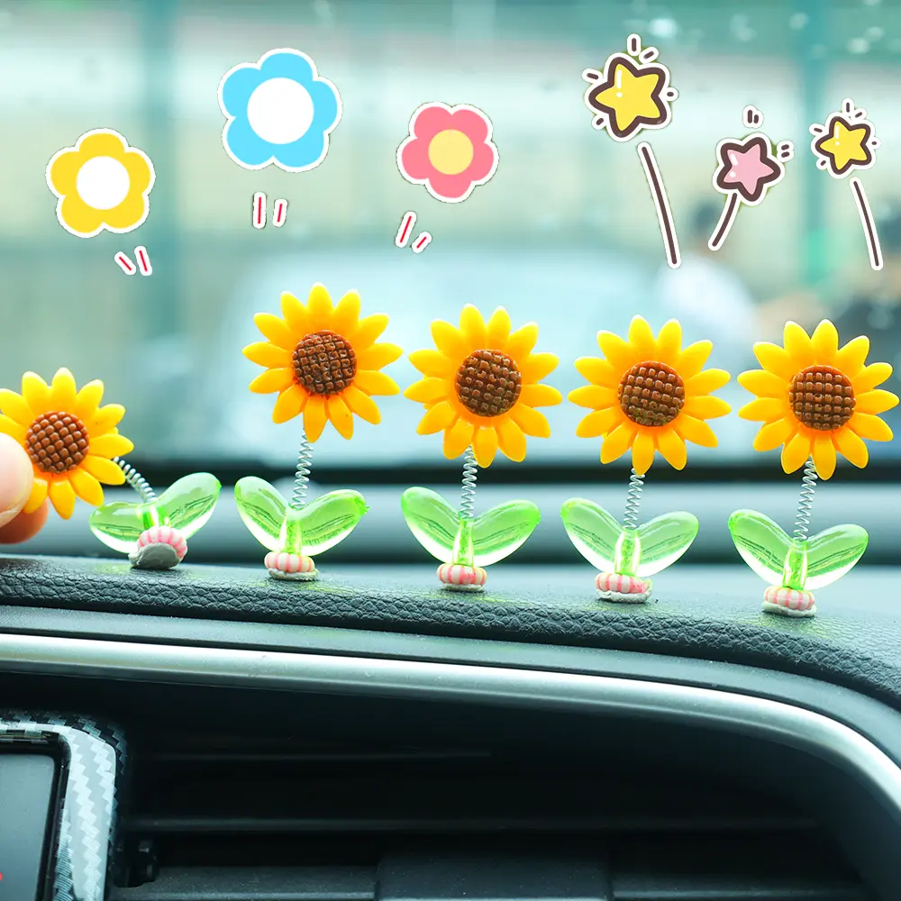 Cute Fresh Sunflower Car Ornament Bike Motorcycle Bicycle Decorations Car Interior Dash Air Outlet Decorations Accessories