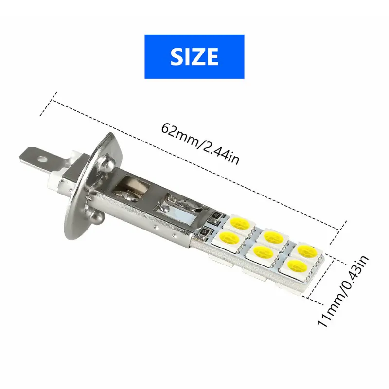 2x H1 6000K 1800LM Bright White DRL LED Headlight Bulb Kit High Beam 2525 Chips Fog Lamp Driving Light for Auto 12v Led Light