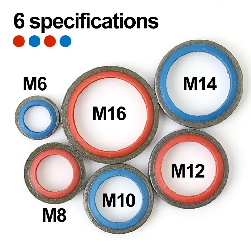 Car Engine Oil Pan Drain Gaskets Kit M6 M8 M10 M12 M14 M16 Auto Oil Drain Plug Gasket Rubber Metal Seal Ring Cars Accessories
