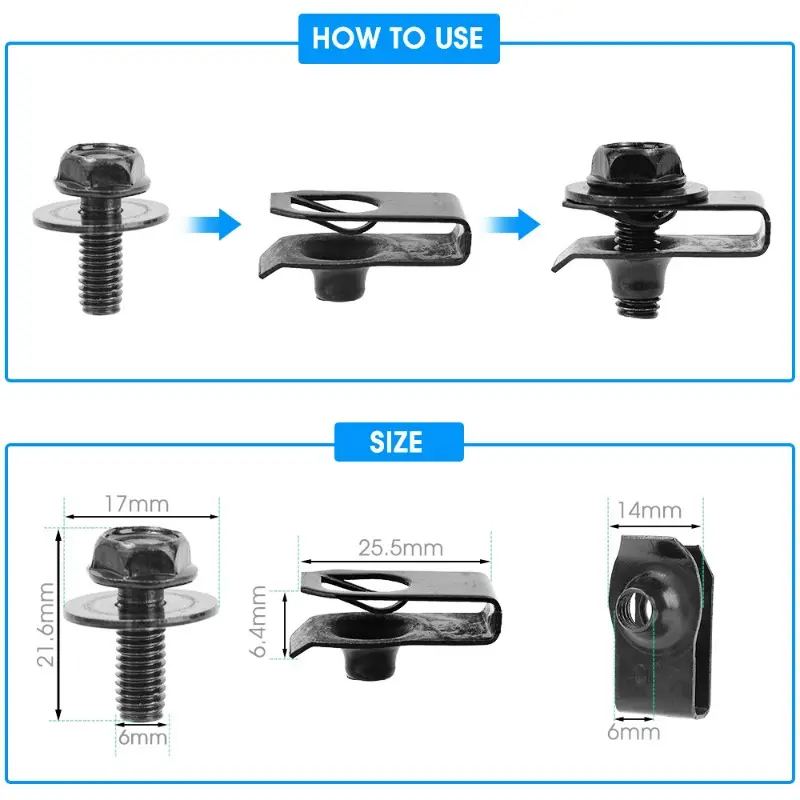 Car Bolts U-Shaped Clips Tapping Screw Rust-proof Anti-corrosion Screws Accessories Car Liner Retainer Rivet Screws Clips