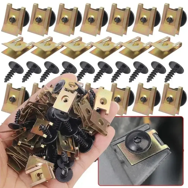 Car Screws Base U Clips Modification Fasteners Metal Fender Bumper Protection Engine Shield Guard Clip Auto Interior Accessories