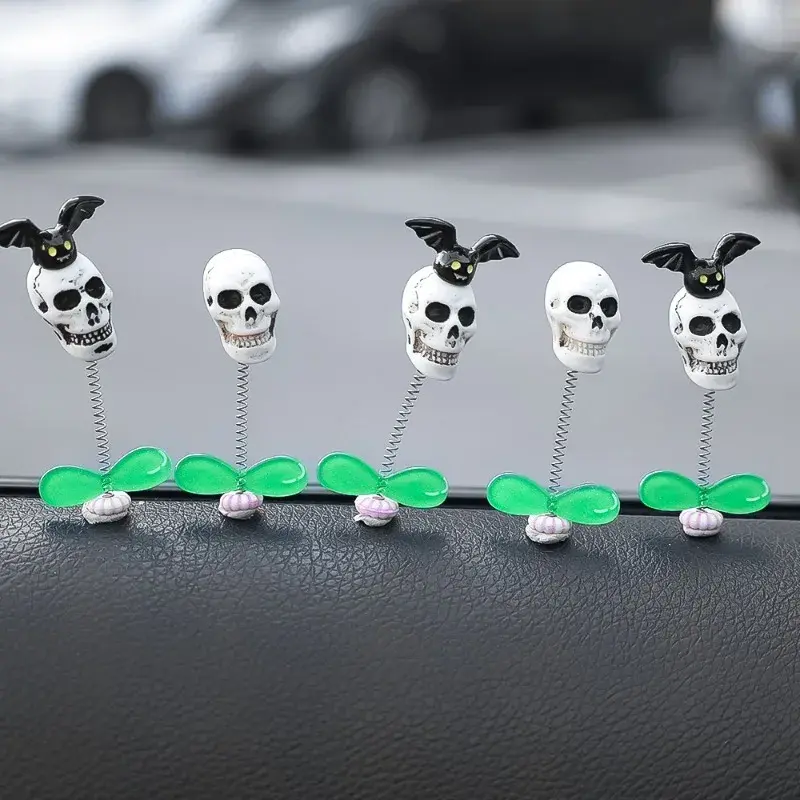 1-10pcs New Car Bobble Head Skull Ornament Auto Centre Console Dashboard Interesting Decoration Parts Halloween Festival Gift